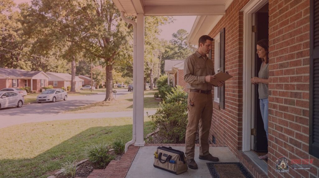 A licensed residential handyman arriving at a McDonough, GA home to perform repair services for the homeowner.